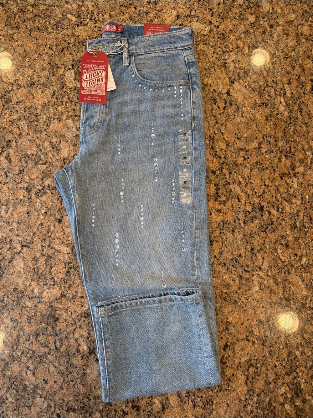 NWT Lucky Brand 90’s Loose High Rise Crop Women’s Jeans with Stud Detail Size 10